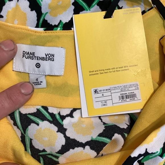 DVF for Target Yellow Floral Empire Waist Mini Dress Size 4 Scoop Back - Picture 8 of 9